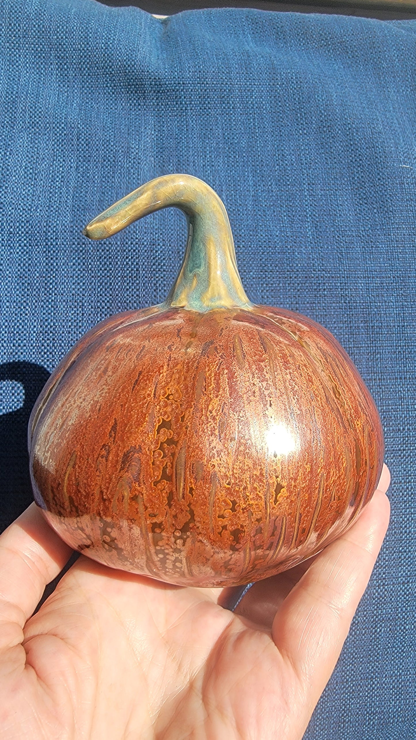 Copper Pumpkin with shiny green handle